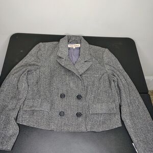 Free People Gray Double-Breasted Blazer
